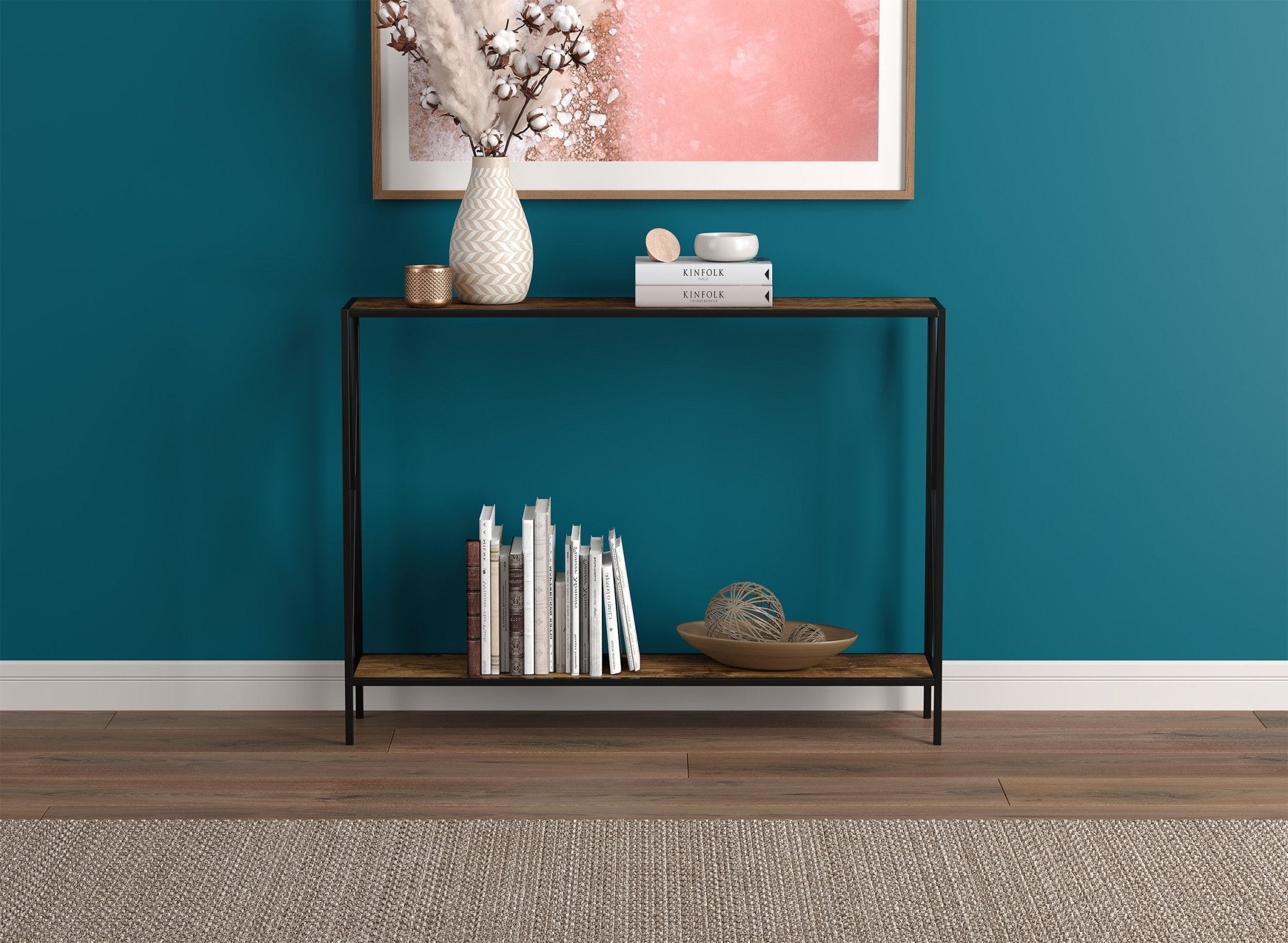 Console Sofa Table Brown Reclaimed Wood 1 Shelf Black Metal