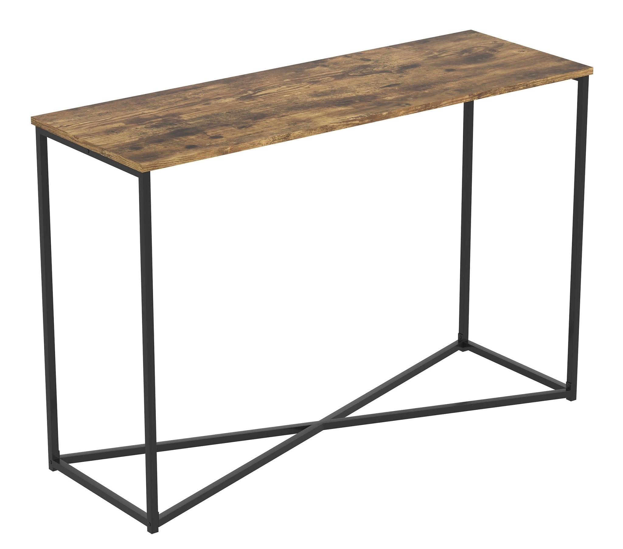 Console Sofa Table Brown Reclaimed Wood Black X Metal