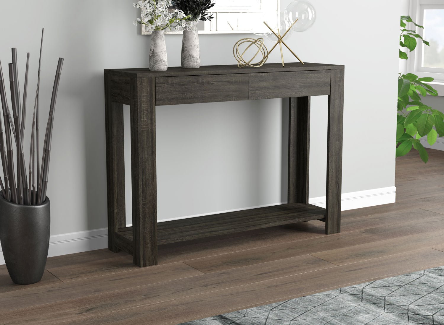 Console Sofa Table Dark Grey Wood Look 2 Drawers 1 Shelf