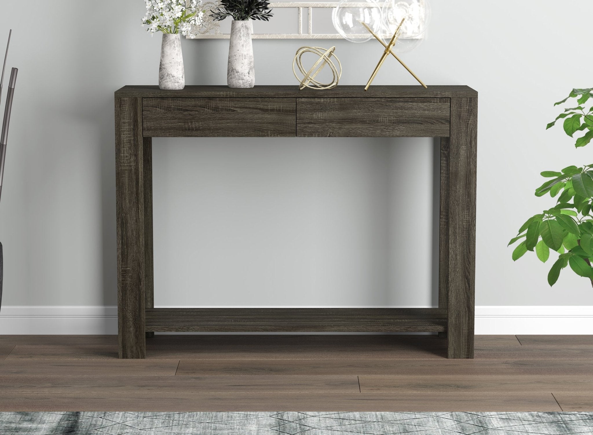 Console Sofa Table Dark Grey Wood Look 2 Drawers 1 Shelf