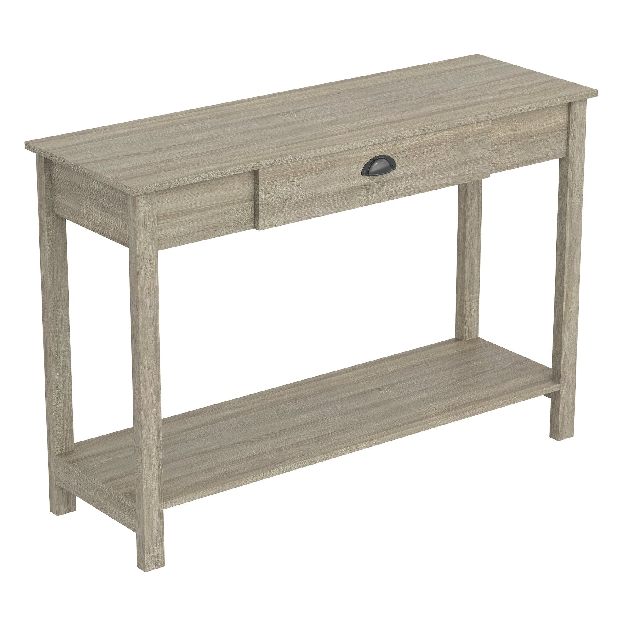 Console Sofa Table Dark Taupe 1 Drawer Black Metal Handle