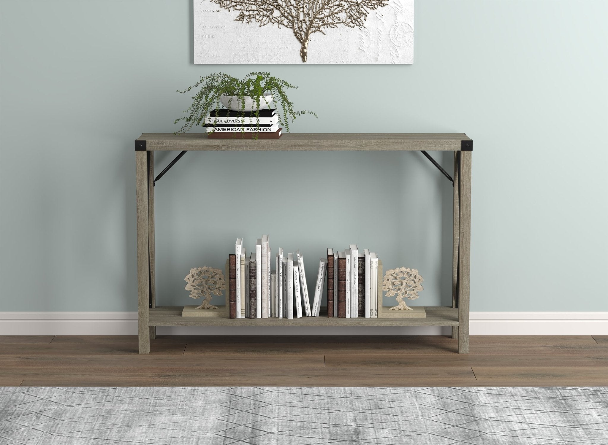 Console Sofa Table Dark Taupe 1 Shelf Metal Sides