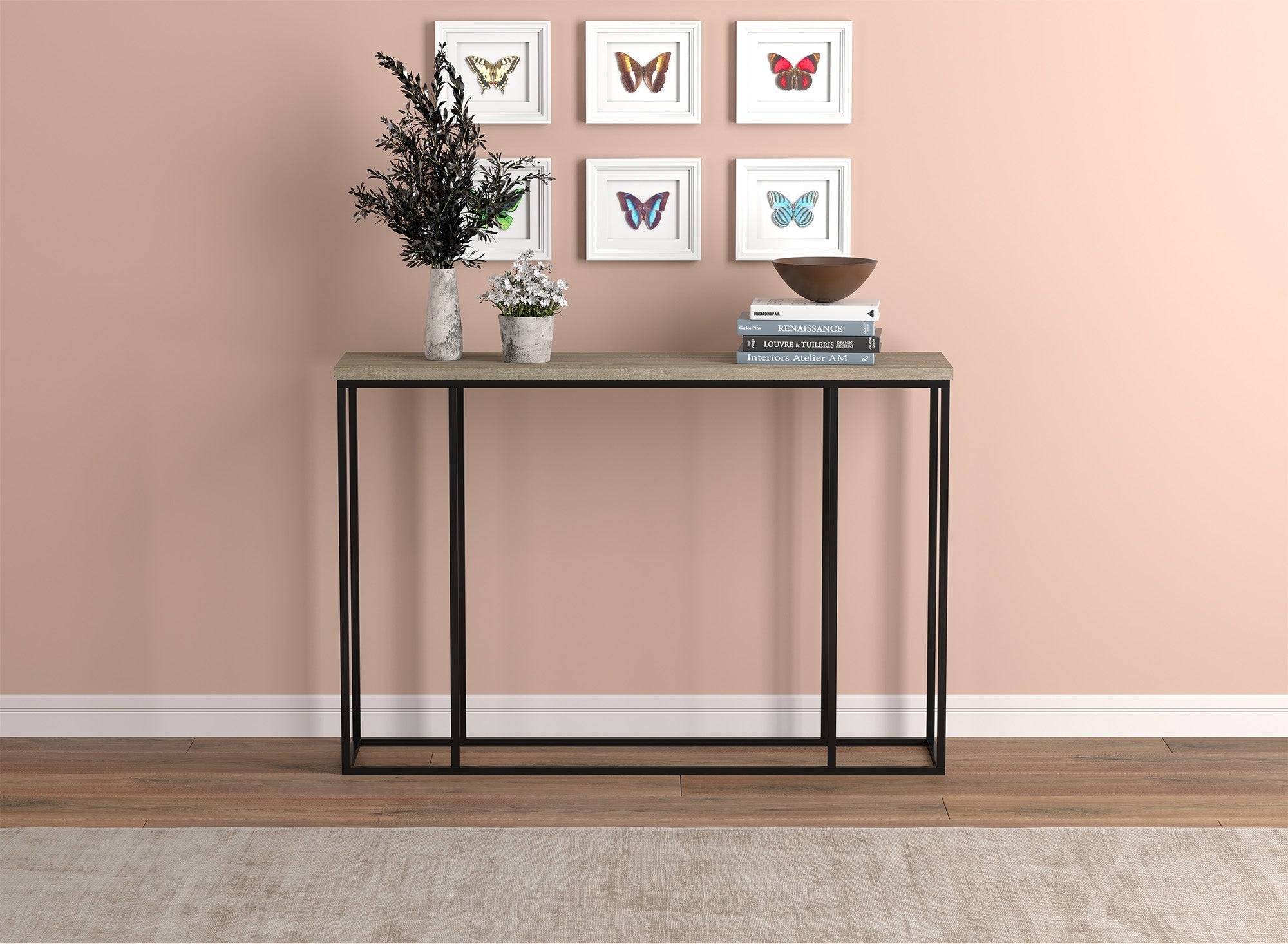 Console Sofa Table Dark Taupe Black Metal