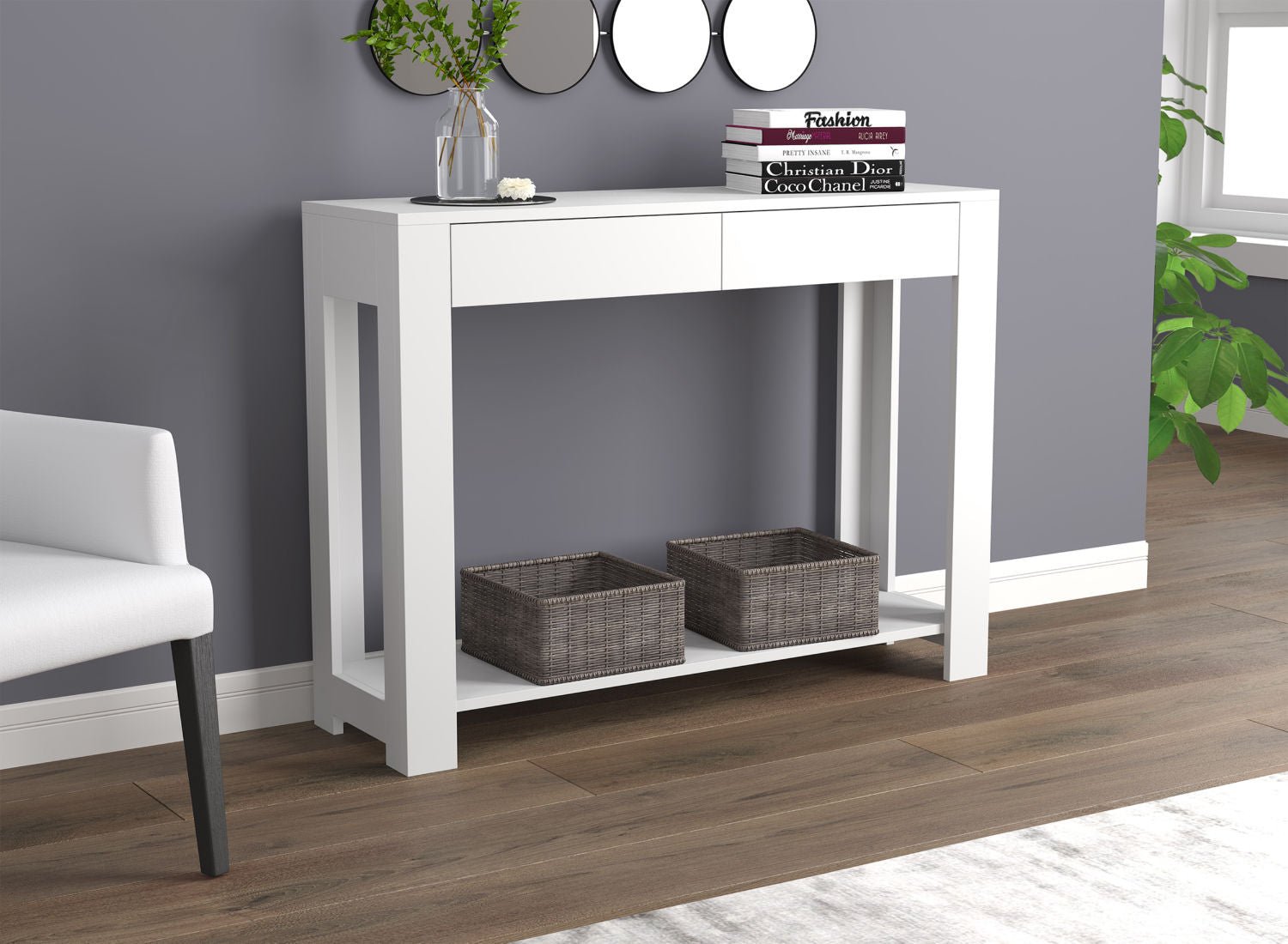 Console Sofa Table White 2 Drawers 1 Shelf