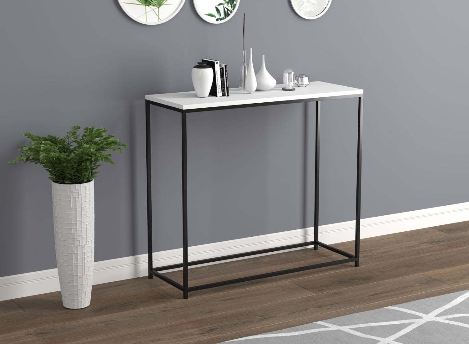 Console Sofa Table White Top Black Metal Base