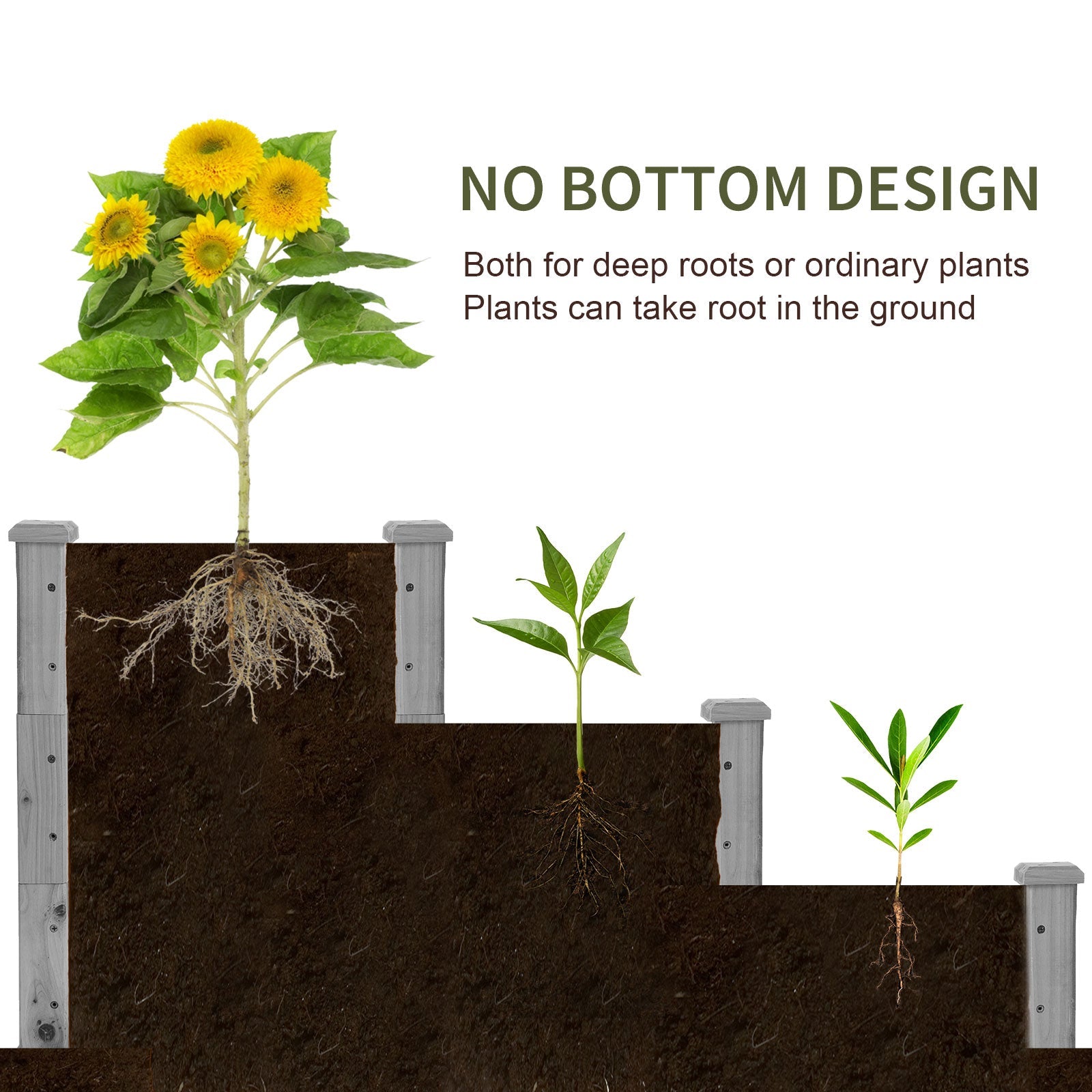 Outsunny 3-Tier Raised Garden Bed 49"x49"x22" Planter Box Backyard Patio Veggies Flowers Herbs Growing Gardening Outdoor Grey