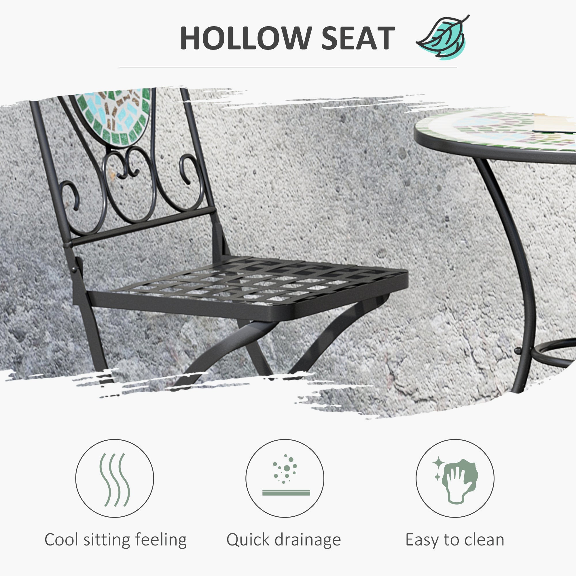 Outsunny 3 Piece Patio Bistro Set with Mosaic Design Outdoor Dining Furniture Set for 2 Folding Chairs Green