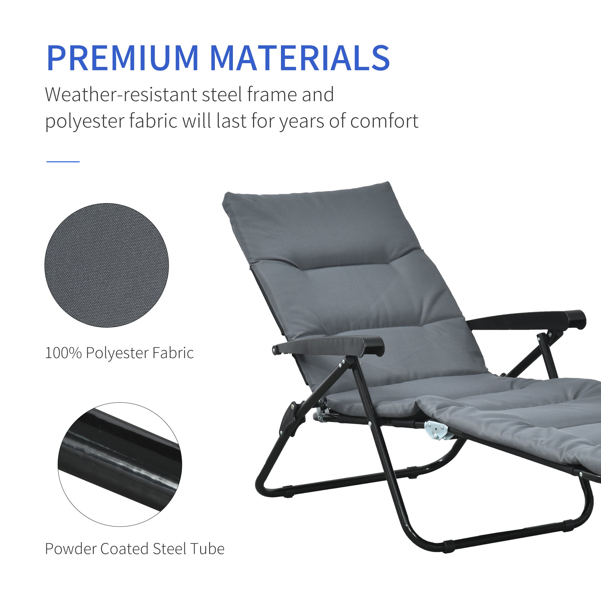 Outsunny Reclining Sun Lounger: Foldable Patio Chair with 6-Position Adjustable Back, Gray Finish for Outdoor Comfort