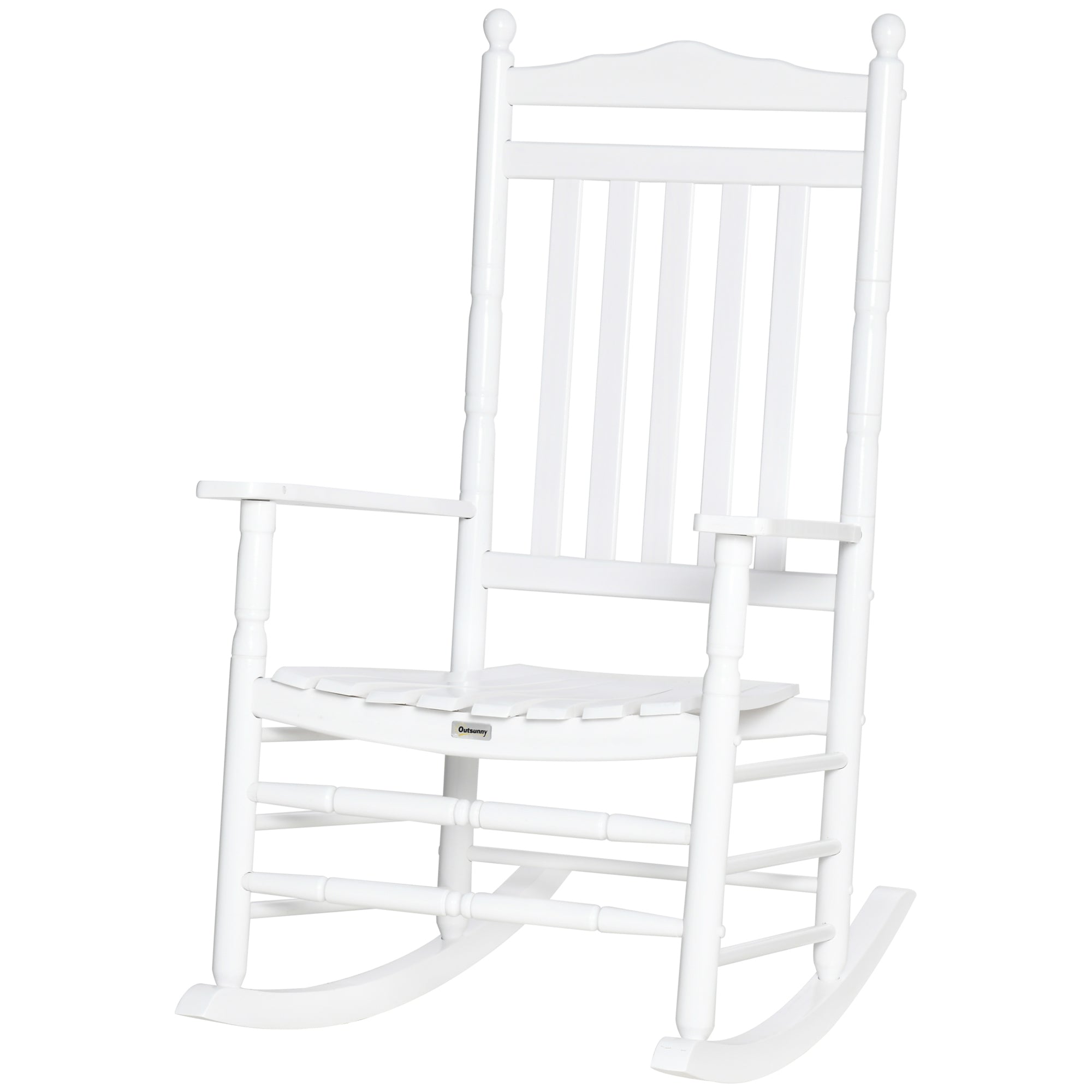 Outsunny Wooden Outdoor Rocking Chair, Patio Rocking Chair with Slatted High Back and Armrests for Porch, Garden, Lawn, White