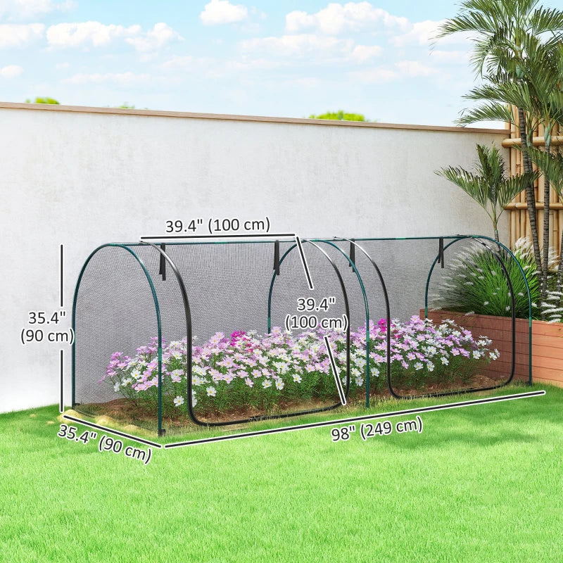 8' x 3' Crop Cage, Garden Plant Protector, with 3 Zippered Doors and 6 Ground Stakes, for Garden, Yard, Lawn, Black