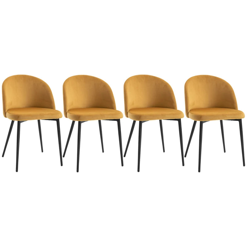 Modern Dining Chairs, Mid-Back Velvet-touch Upholstery Side Chair, Table Chair for Living Room, Dining Room, Yellow, Set of 4
