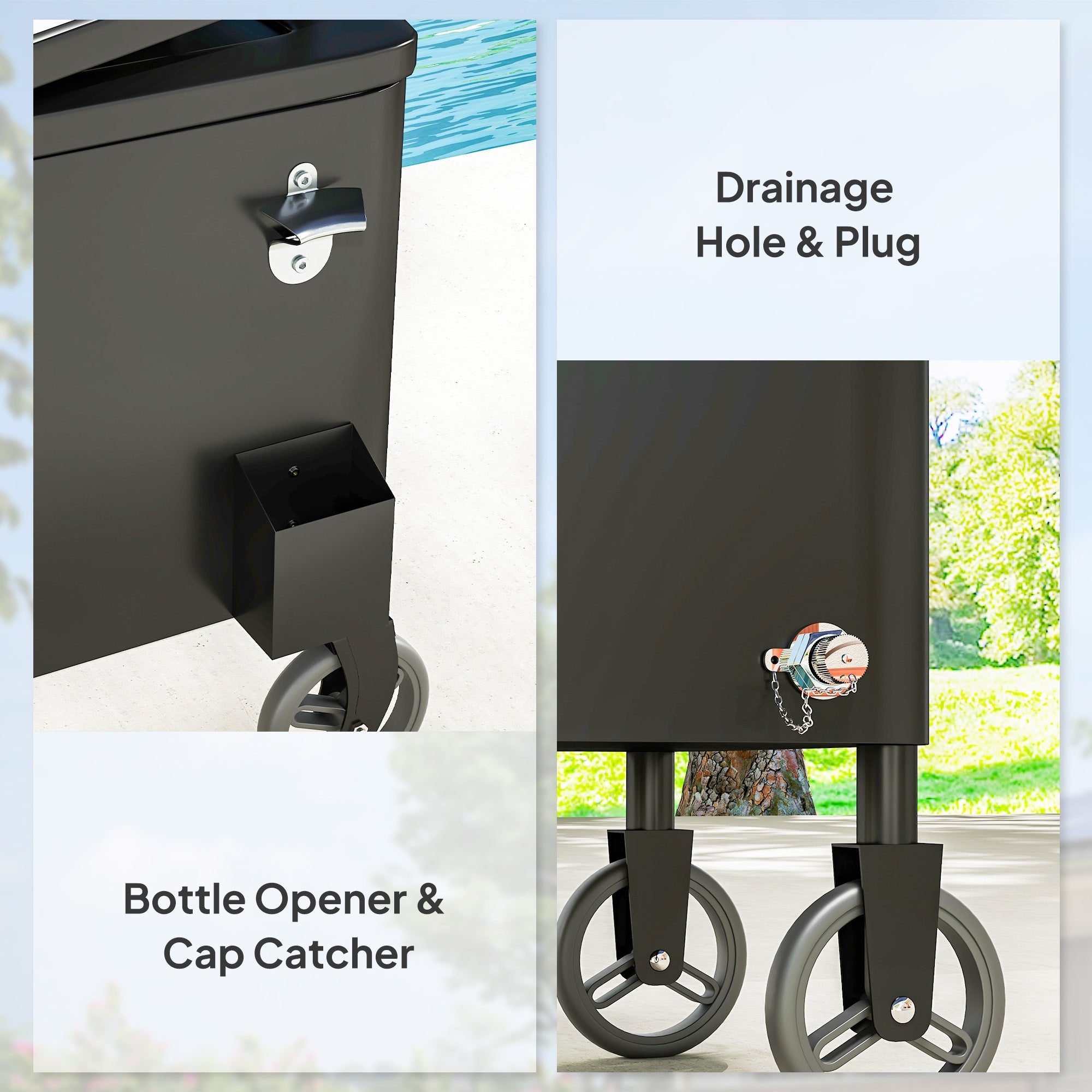 Outsunny 80-Qt Outdoor Patio Cooler Cart, Rolling Ice Chest with Adjustable Handle, Wheels, Bottle Opener, Drainage, Outdoor Beverage Cooler Bar Cart for Party BBQ Camping, Black