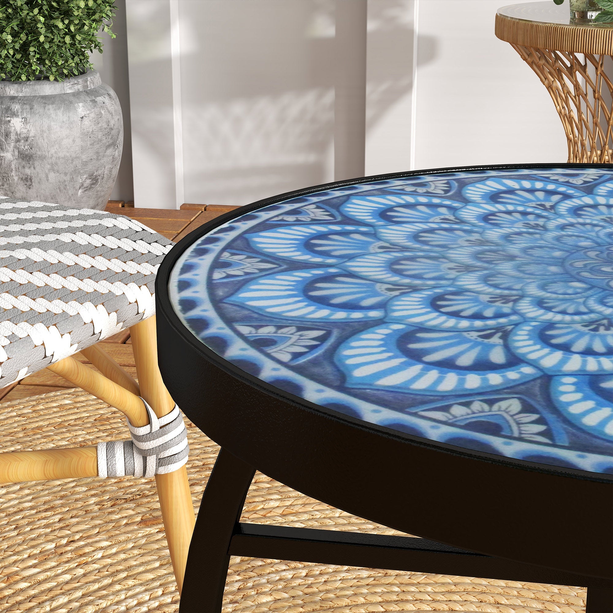 Outsunny Round Patio Bistro Table with Mosaic Top Steel Frame Outdoor Coffee Table for Garden