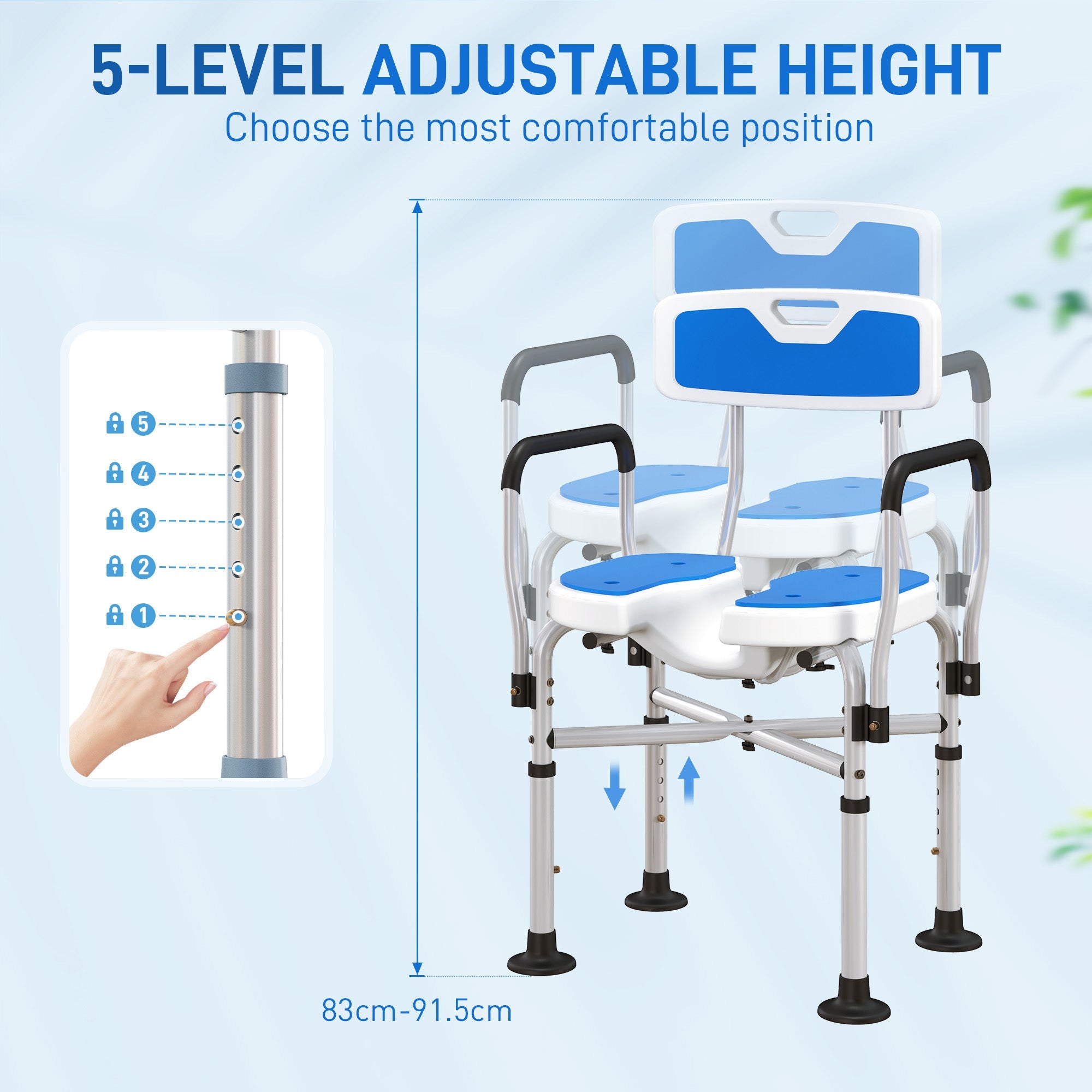 HOMCOM Upgraded Shower Chair Non-slip Bath Chair with U-shaped Shower Seat and Crossing Bars, Dark Blue