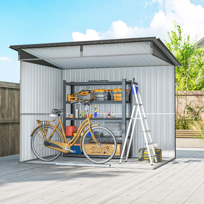 9' x 6.5' Outdoor Metal Garden Shed Utility Tool Storage Steel Backyard Storage House, Light Grey