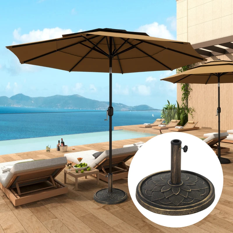Round Patio Umbrella Base, 26 lbs Resin Umbrella Stand Base, Heavy Duty Patio Umbrella Holder, Bronze