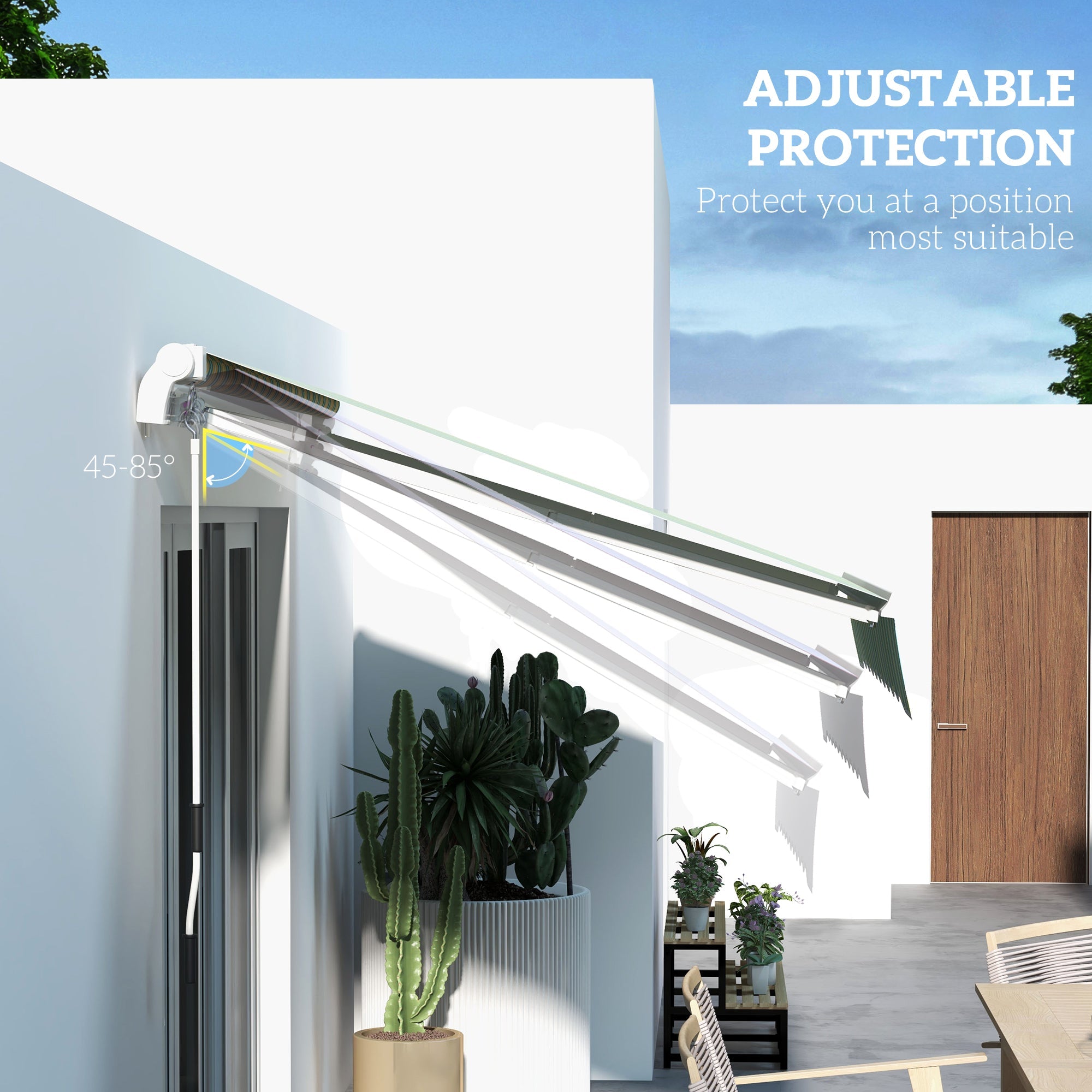 Outsunny Retractable Awning 10'x6.5' with LED, Aluminum Patio Sun Shade, Manual Canopy - Yellow/Grey