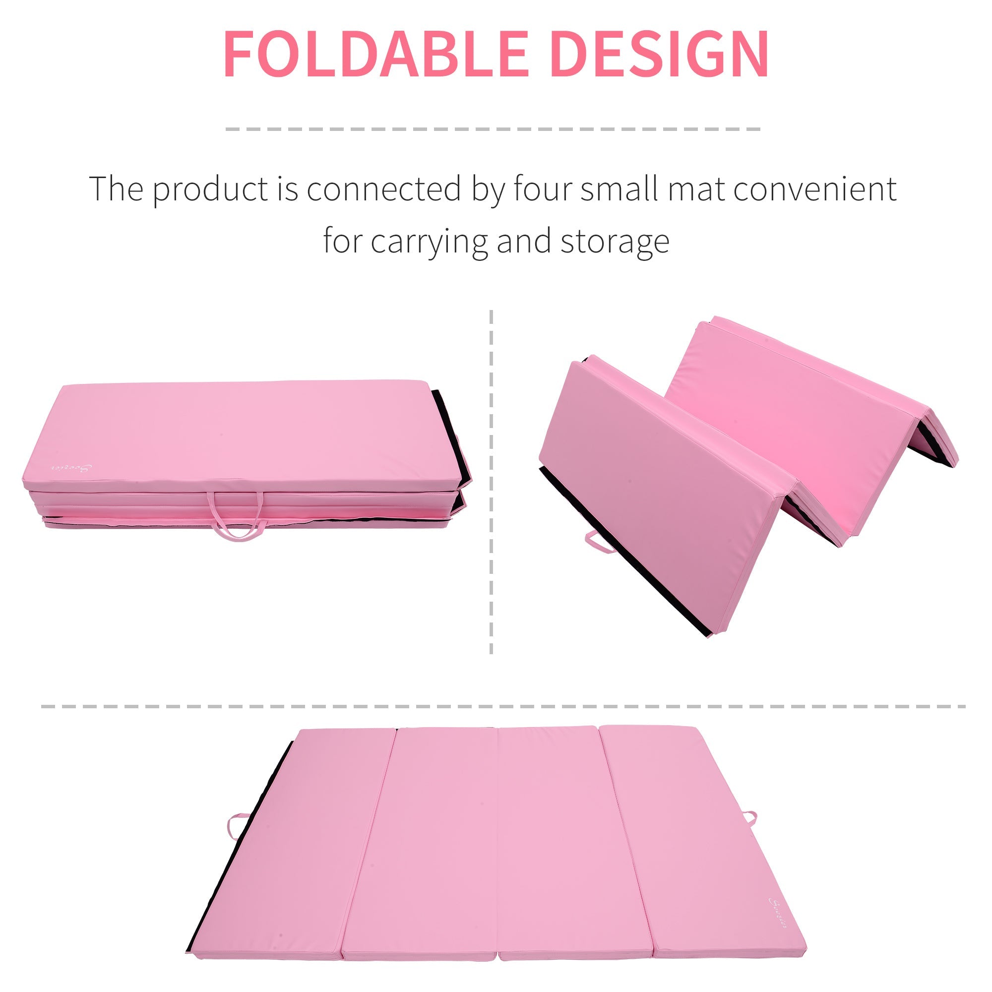 Soozier Folding Gymnastics Exercise Mat 4'x6' Yoga MMA Martial Arts Mat with Carrying Handles Pink