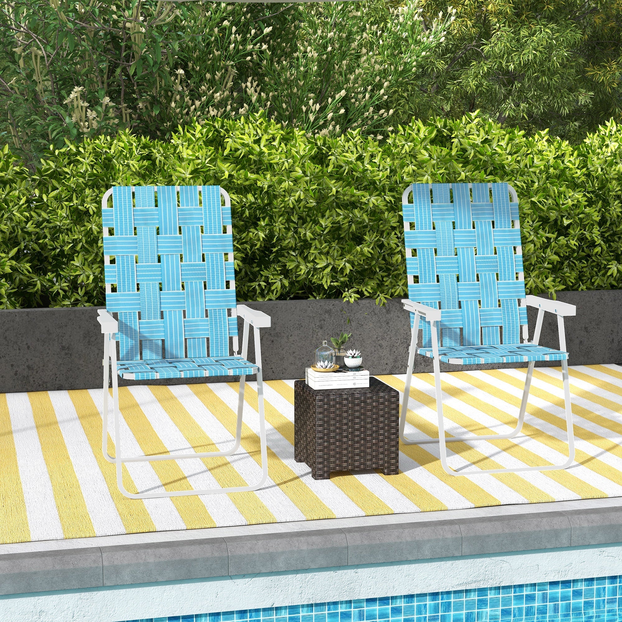 Outsunny Set of 2 Folding Patio Chairs, Classic Portable Chair Set, Outside Chairs with Armrests for Camping, Garden, Pool, Beach, Backyard, Blue