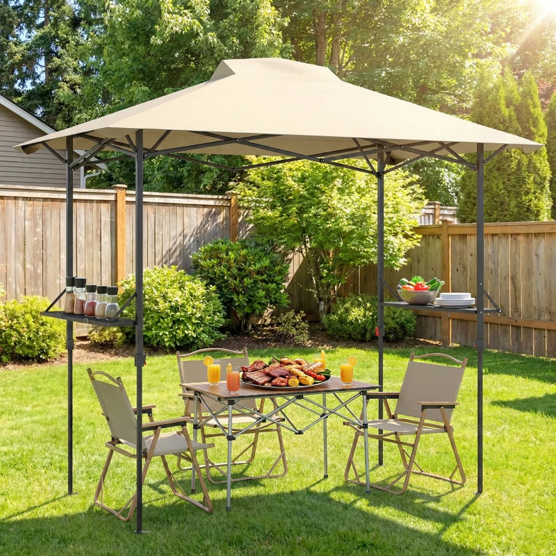 5 x 8.5 ft Pop Up Grill Gazebo with 2 Shelves, UPF 50+ Outdoor Instant Canopy Portable Shelter with Carry Bag, Khaki