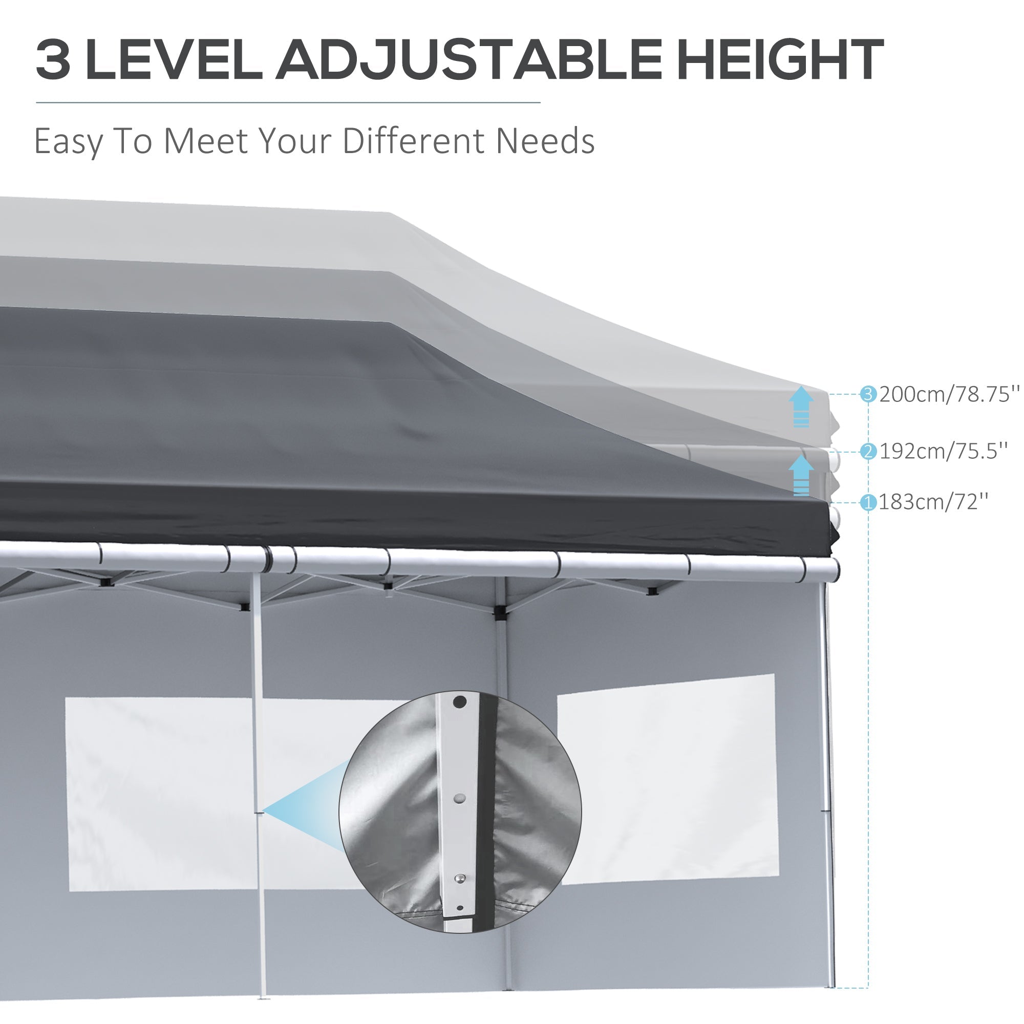 Outsunny 20'x10' Pop Up Canopy Tent Folding Instant Shelter Gazebo Removable Sidewalls Windows Sand Weights Bags