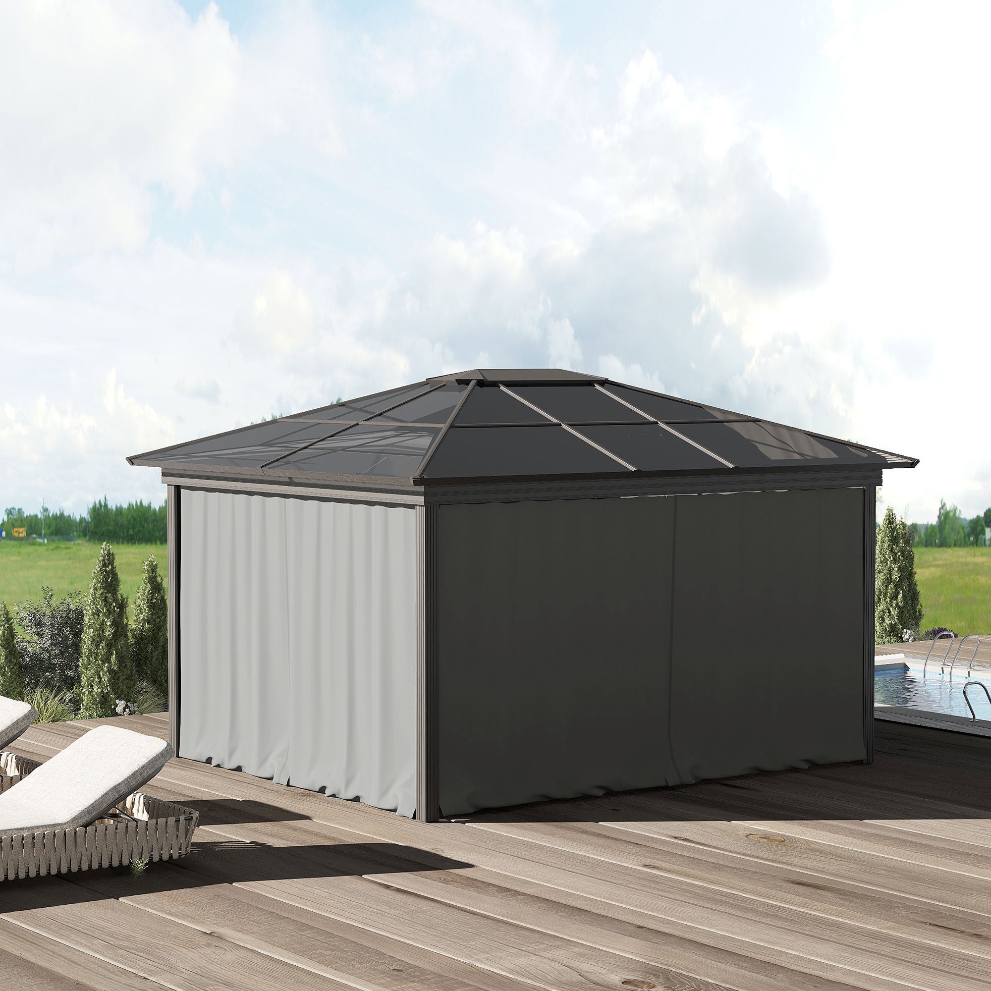 Outsunny Gazebo Curtain 10'x10' Sidewall Set 4 Panels with Hooks Light Grey for Outdoor Shelter