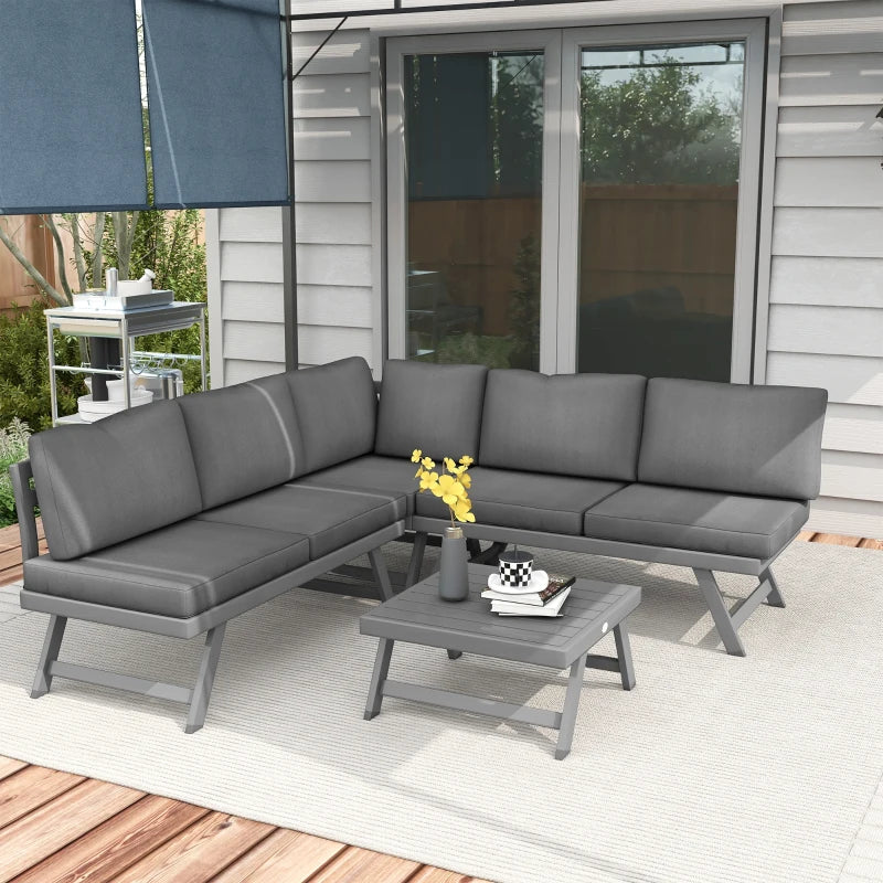 Outdoor Corner Garden Set, Convertible 4-Piece Furniture with 2 Sofas, 1 Corner Chair, and 1 Coffee Table, Grey
