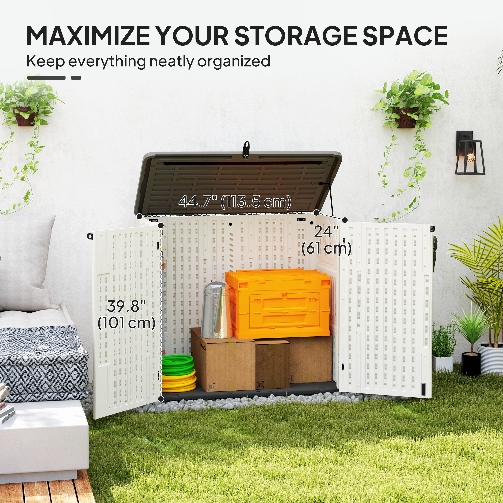Outsunny 185 Gallon Outdoor Storage Cabinet with Openable Top and Lockable Doors for Lawnmower, Trash Can, Patio Accessories