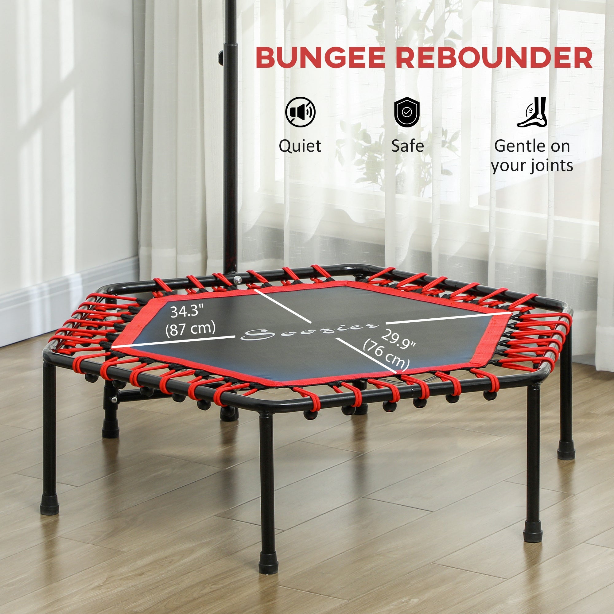 Soozier 45" Rebounder Trampoline for Adult, Quiet Bungee Rebounder with LED Lights and Adjustable Handle, Red