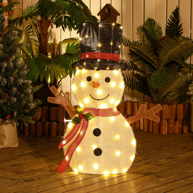 Light Up Snowman Yard Decoration, Lighted Snowman Christmas Decoration for Indoor and Outdoor, White