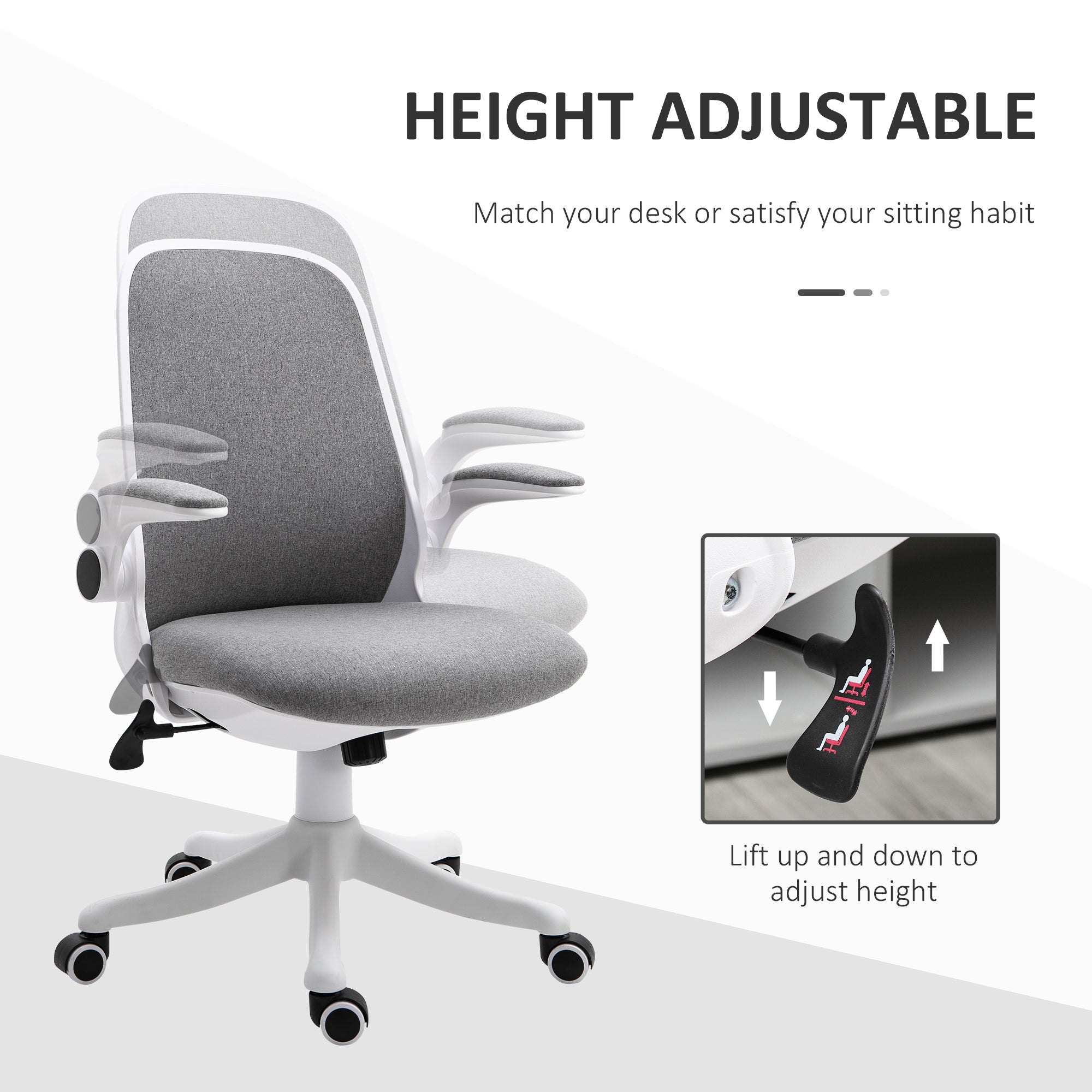 Vinsetto Breathable Fabric Office Chair: 360° Swivel Task Chair, Flip-up Arms, Adjustable Height Desk Chair, Grey