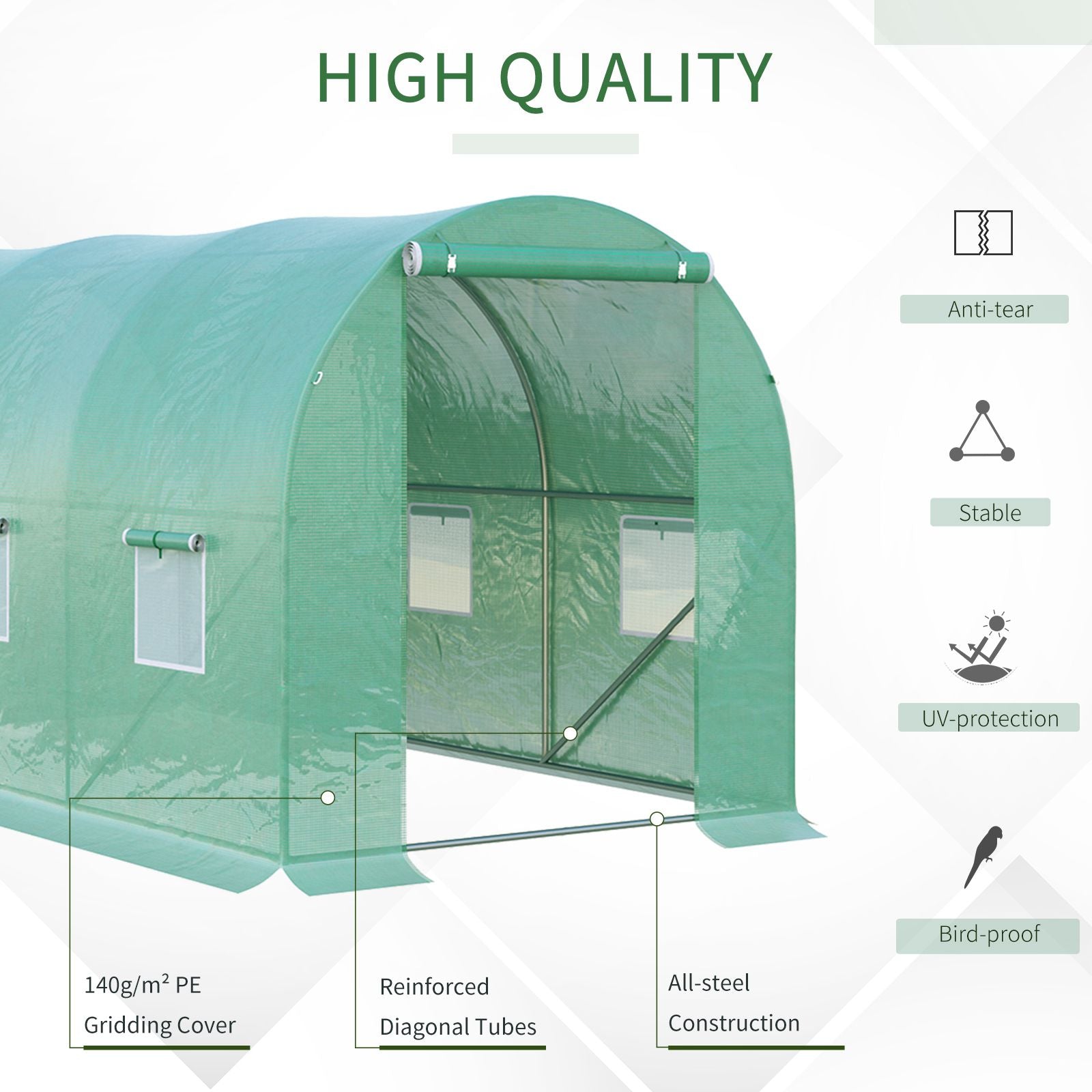 Outsunny Outdoor Walk-in Grow Shelter: 13' x 6' x 6' Tunnel Portable Plant Gardening Warm House with PE Cover, Green