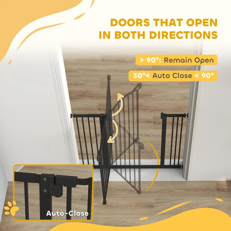 Extra Tall Dog Gate with Door, Pressure Fit, Auto Close, Double Locking for Doorways Hallways Stairs, 29"-39", Black