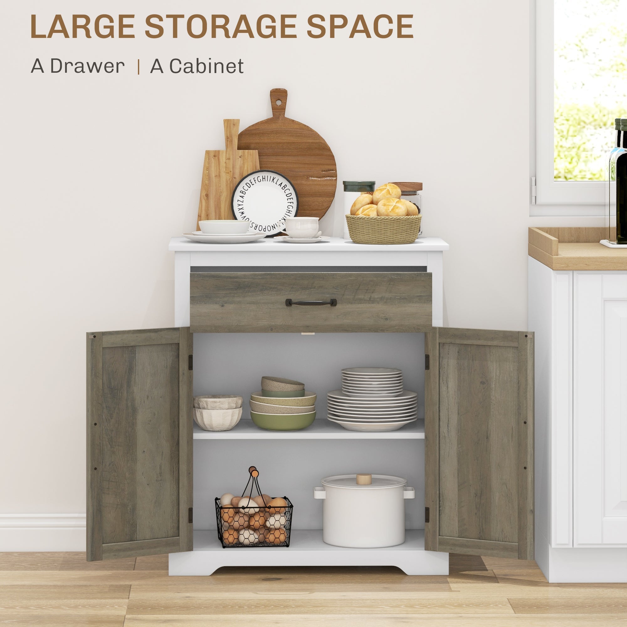 HOMCOM Sideboard Buffet Cabinet, Storage Cabinet with Drawer, Double Doors and Adjustable Shelf, White