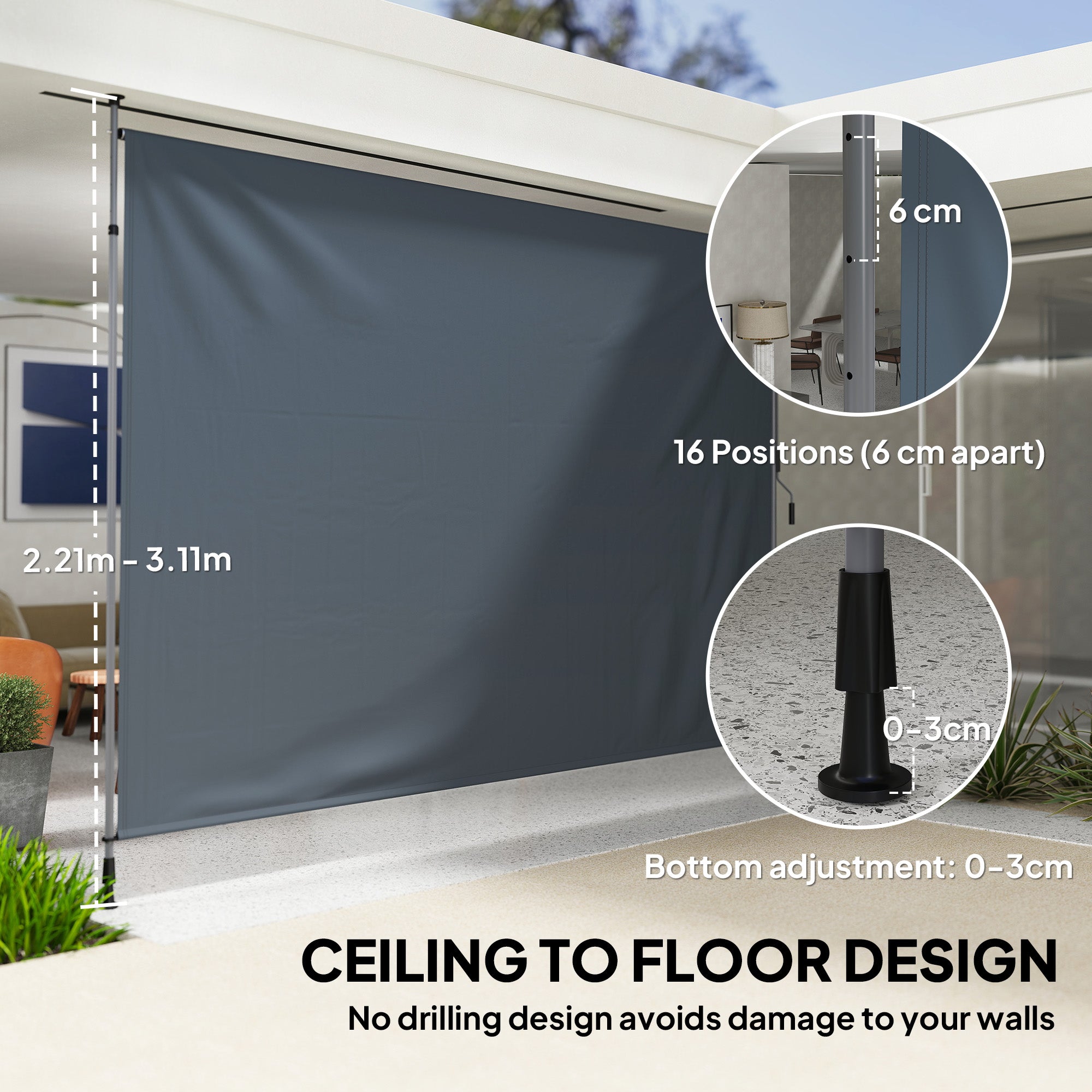 Outsunny 11.5' x 10' Manual Retractable Patio Awning, Outdoor Privacy Screen with UPF30+ & Water-Resistant Fabric, Dark Grey