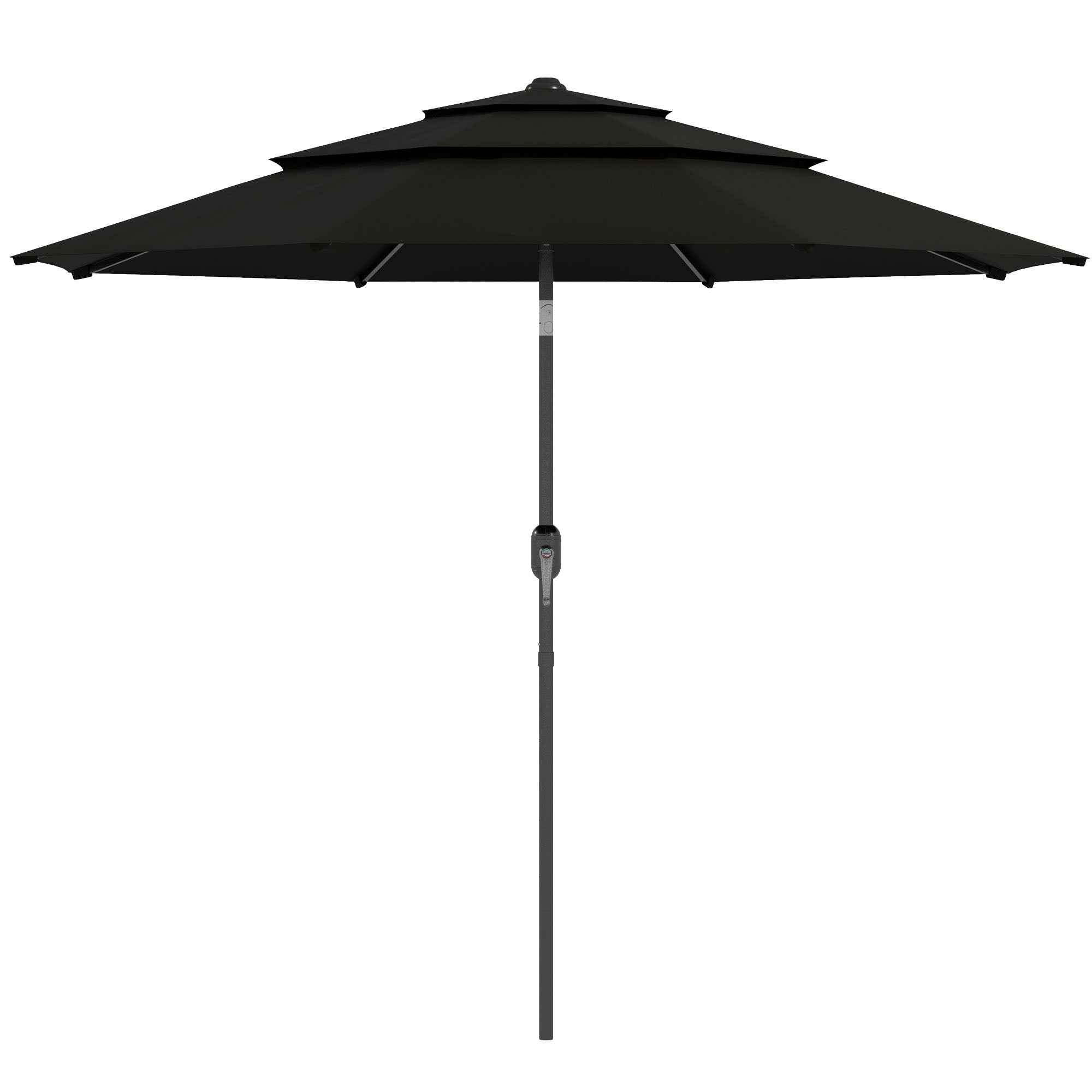 Outsunny 9FT Black Patio Umbrella 3 Tiers with Crank, Push Button Tilt for Outdoor Comfort on Deck, Backyard & Lawn - Find Shade