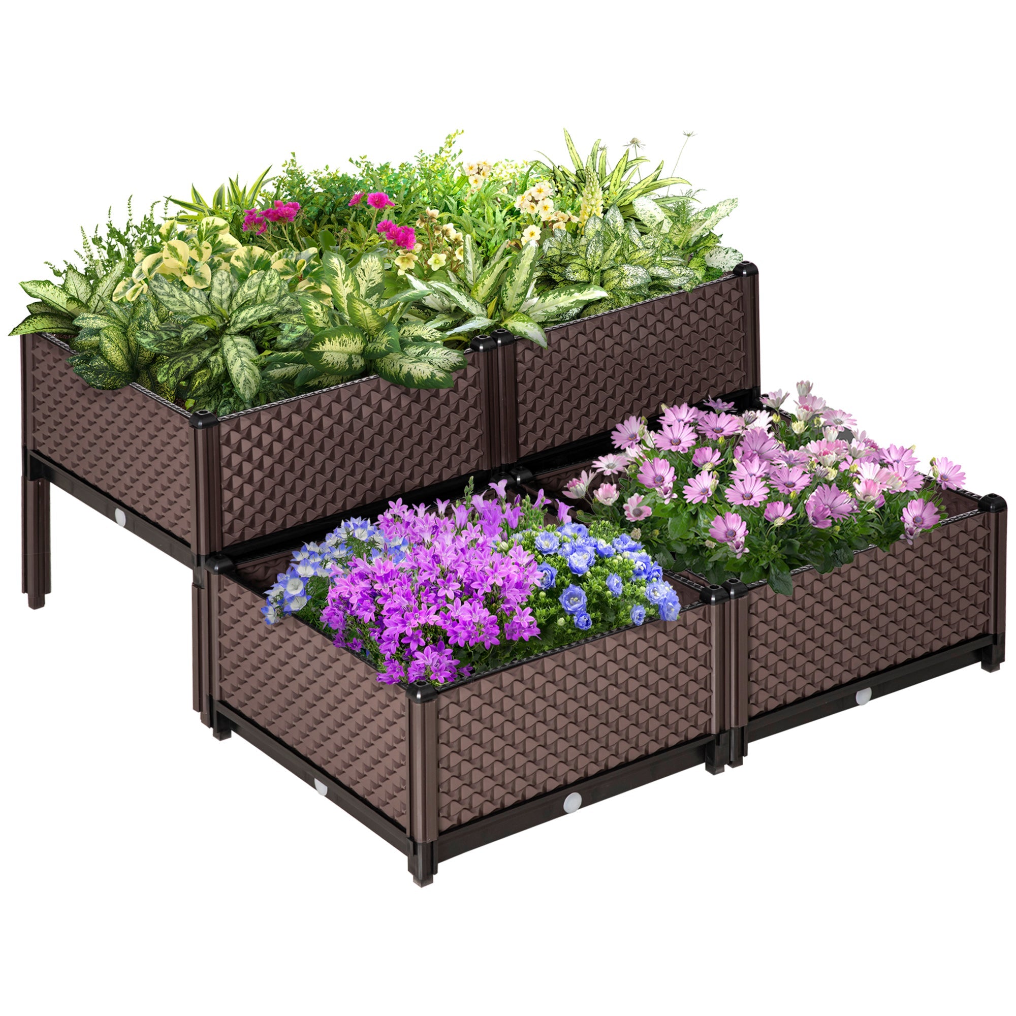 Outsunny Set of 4 Garden Raised Bed Kit, DIY Elevated Planter Box, Flower Vegetables Planting Container with Self-Watering Design
