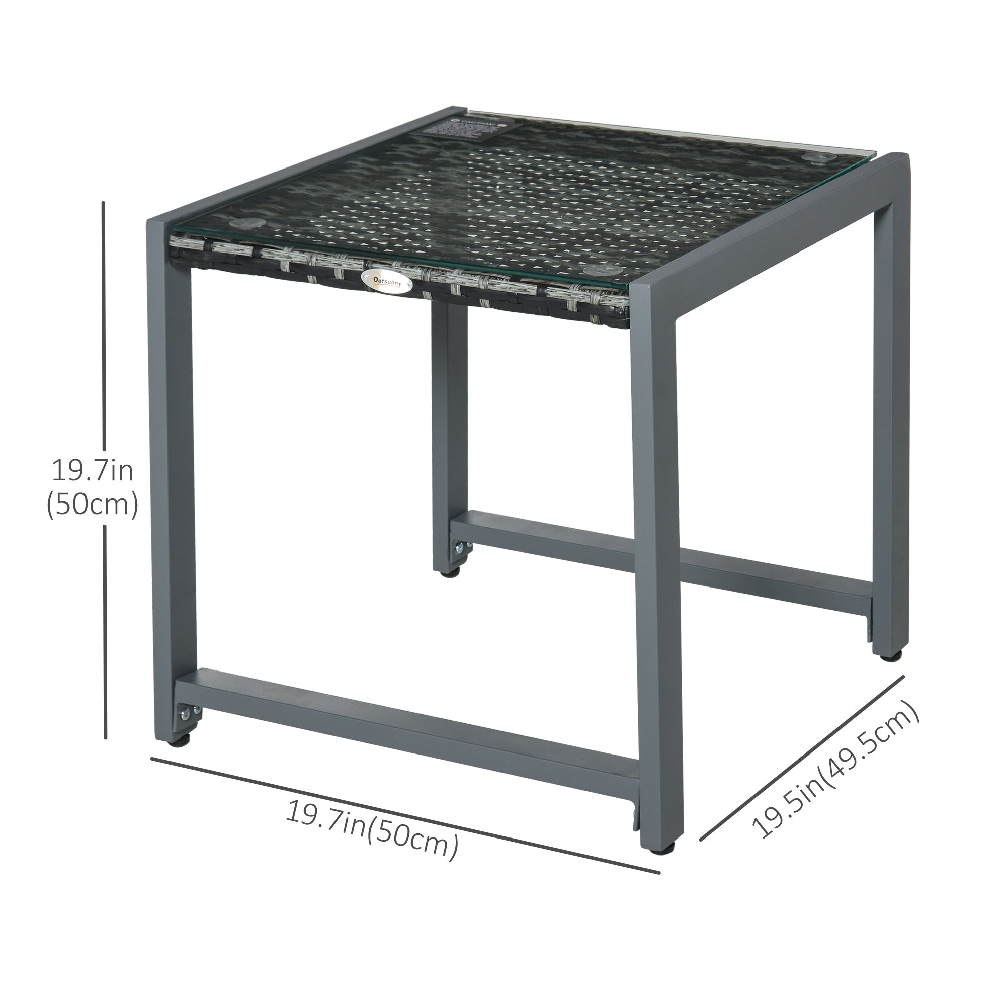 Outsunny Patio Rattan Coffee Table Wicker Side Table with Tempered Glass Top Aluminum Frame Outdoor Garden Gray