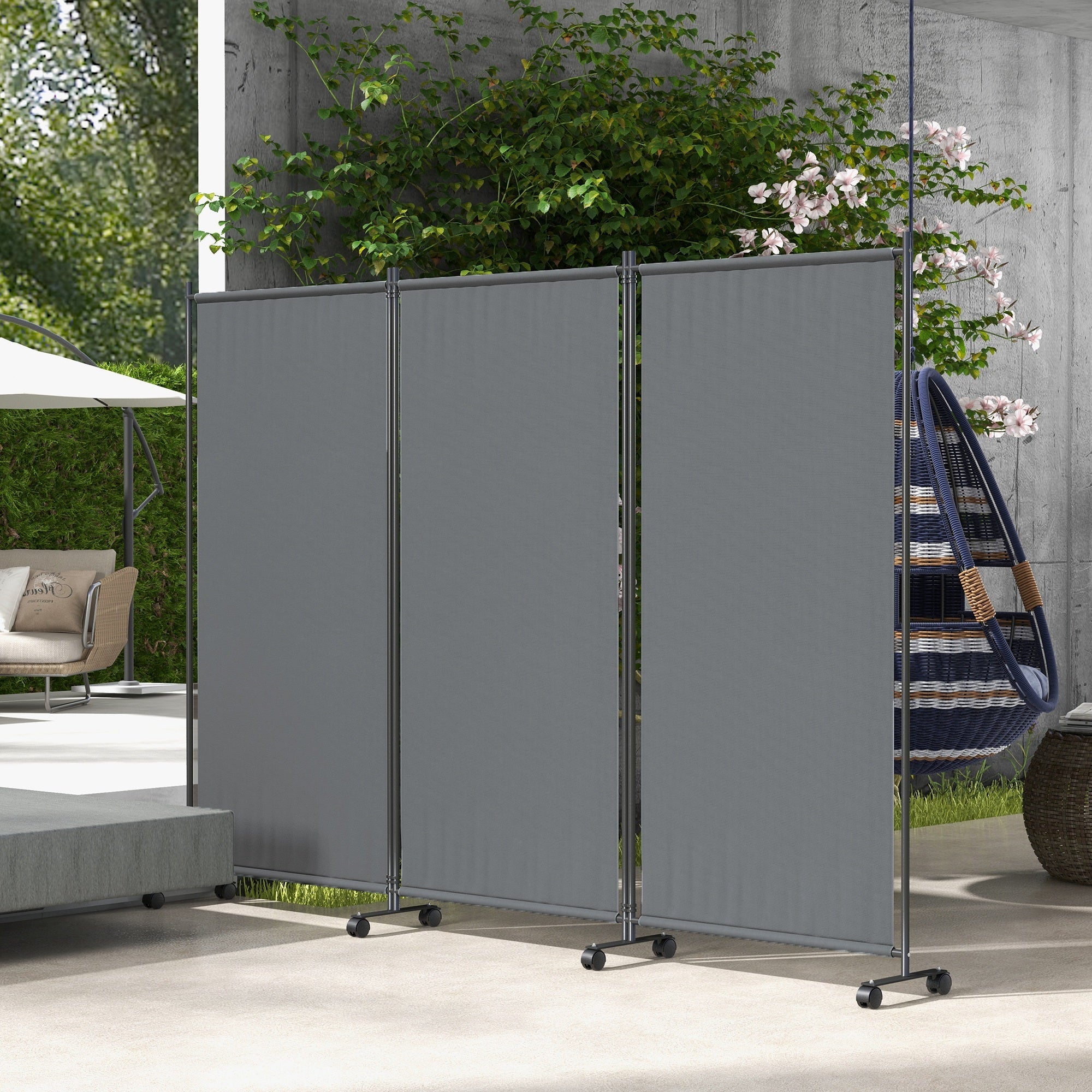 Outsunny 6FT Tall Folding Room Divider on Wheels, Rolling Privacy Screen for Outdoor Patio, Pool, Hot Tub