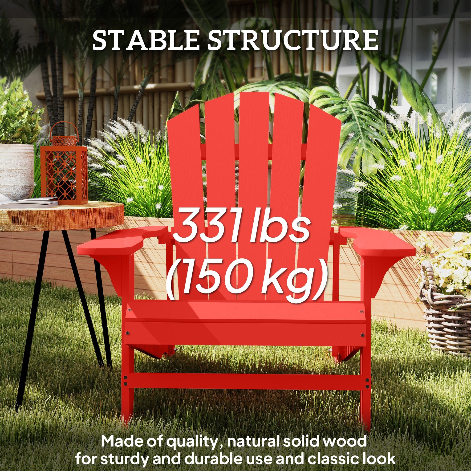 Outsunny Wood Adirondack Chair, Outdoor Patio Muskoka Chair with Slatted Design for Deck, Garden, Backyard, Fire Pit, Red