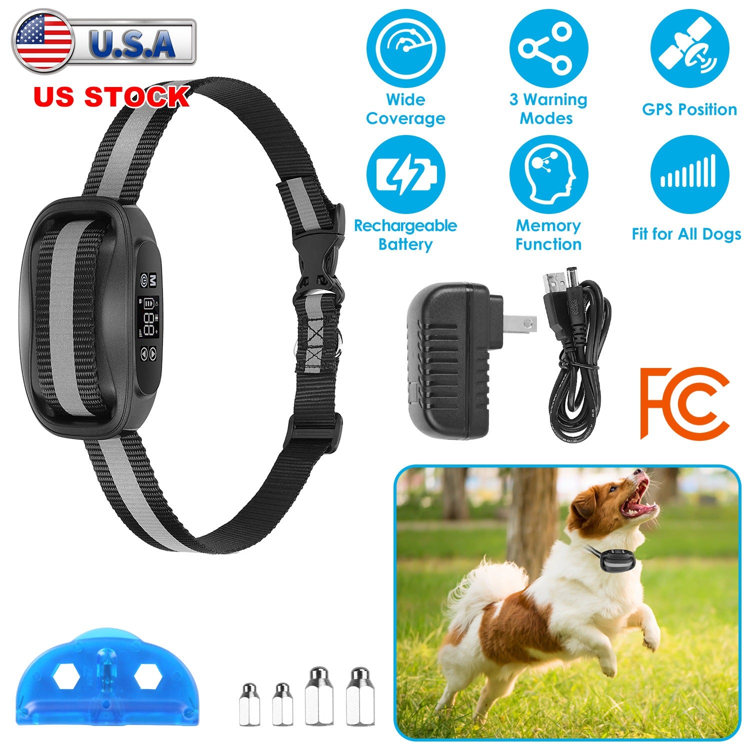 Wireless GPS Dog Fence Rechargeable IPX7 Waterproof Electric Dog Collar 98-3280FT Radius Pet Containment System Outdoor for Small Medium Large Dogs