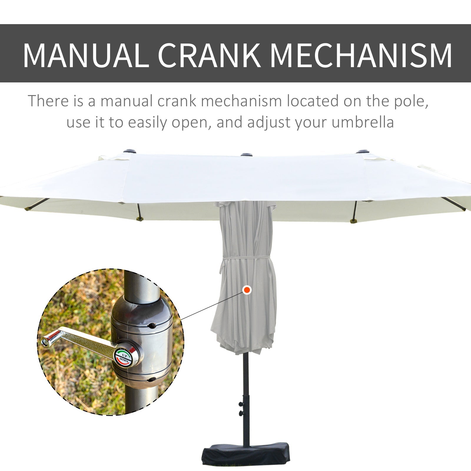 Outsunny 15' Double Canopy Patio Umbrella Sunshade Elegance: Lift Crank, Cross Base, Sandbag, Beige Hue
