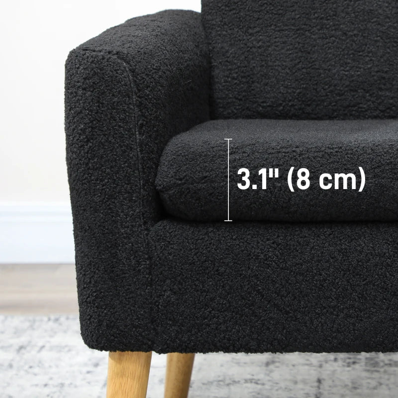 Fabric Accent Chair, Modern Upholstered Armchair with Wood Legs and Wide Padded Seat, Black