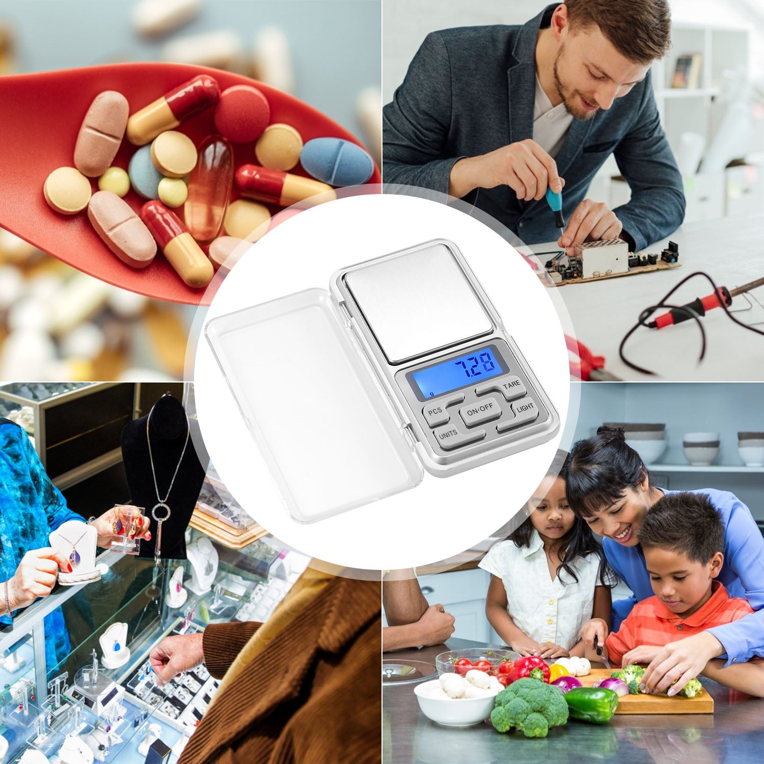 200g x 0.01g Digital Scale Pocket Jewelry Scale Kitchen Electronic Scale Tare Function w/ 5 Units LCD Backlit Display Auto-Off Tare Pcs Function
