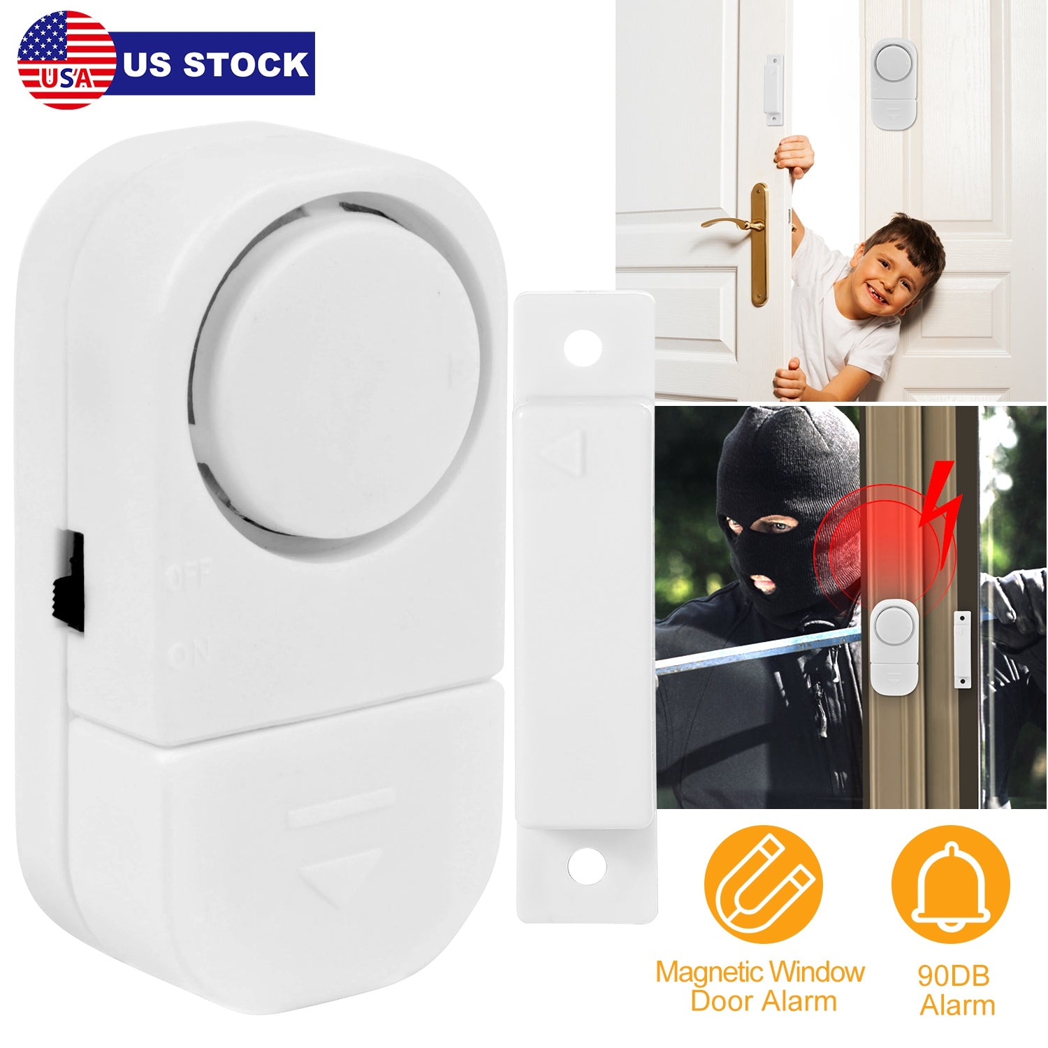 Wireless Window Door Magnet Alarms Magnetic Sensor Security Burglar Alarm For Kid Safety w/ Batteries