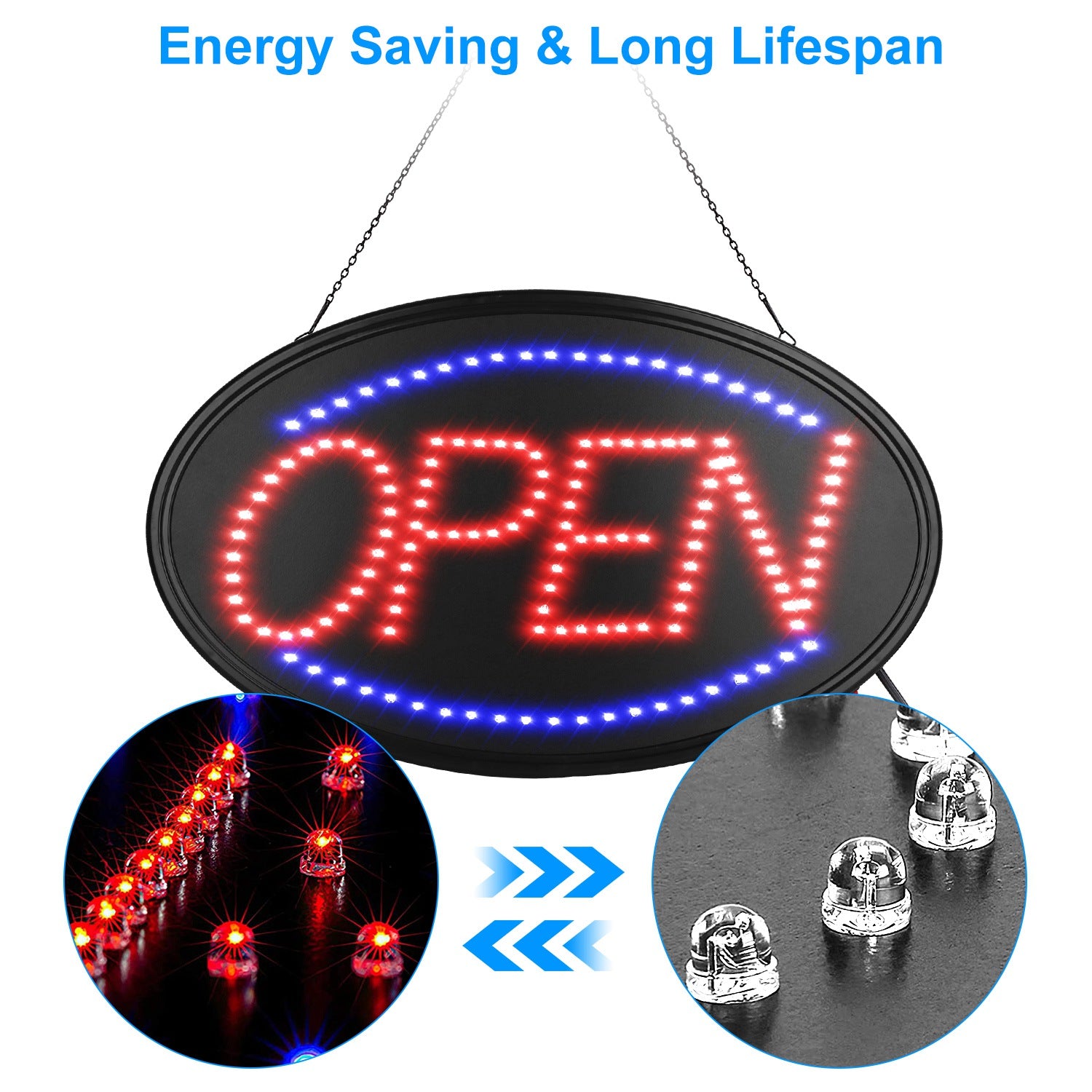 LED Open Sign 22.64x13.78In Business Neon Open Sign Advertisement Board with Steady Flashing Modes Business Hours and Open Closed Sign