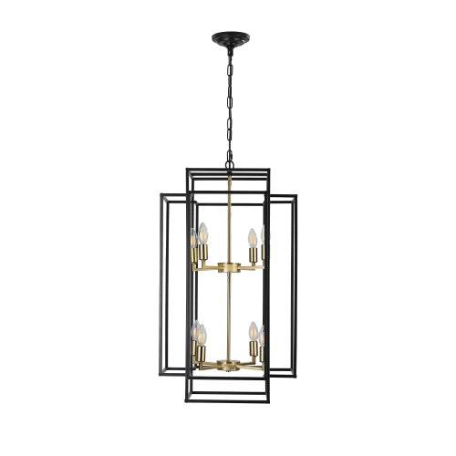 8 Lights Black & Gold Lantern Tiered Chandelier, Industrial Farmhouse Chandelier - No Bulbs