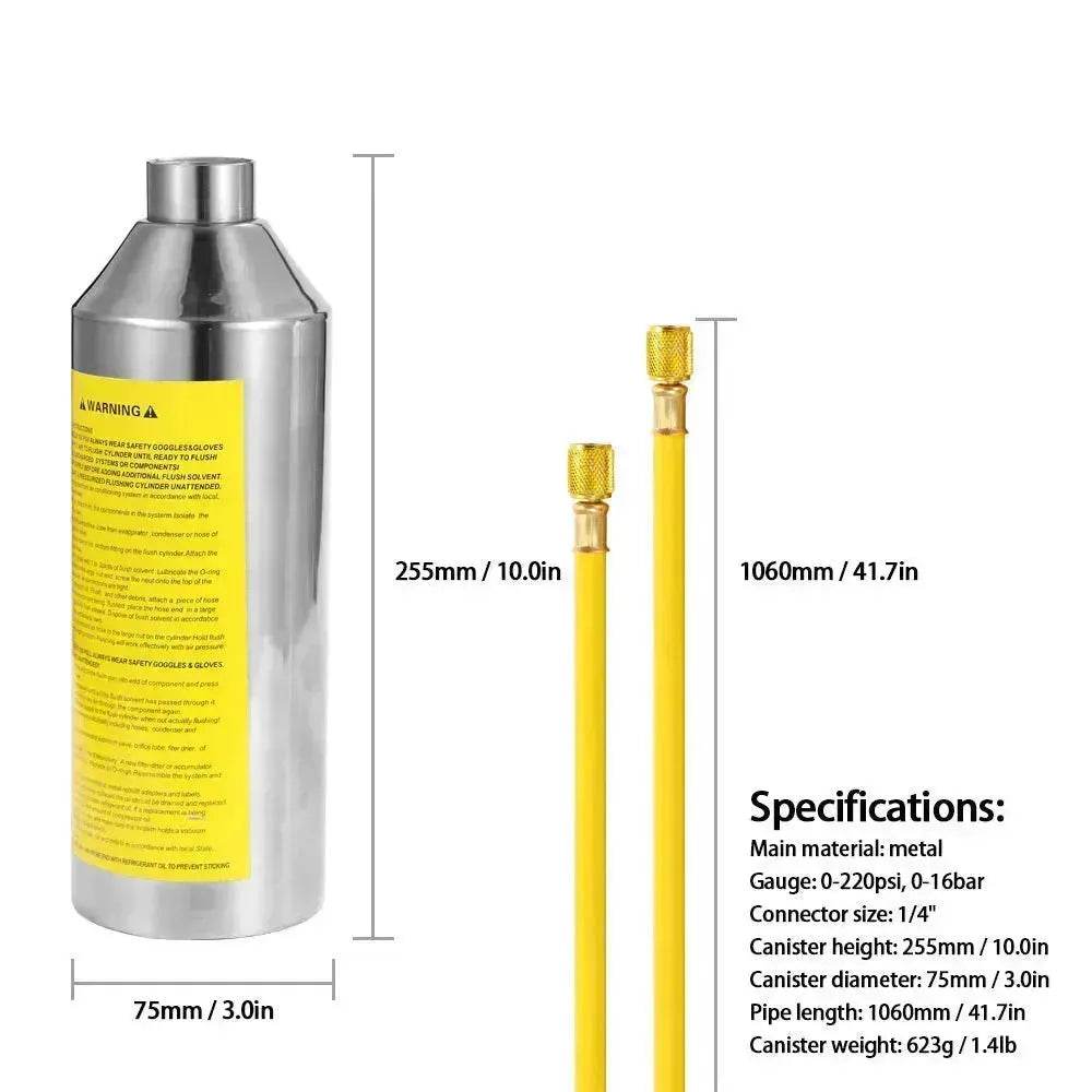Automotive Air Conditioner System Flush Canister Gun Kit Pipe Maintenance Bottle