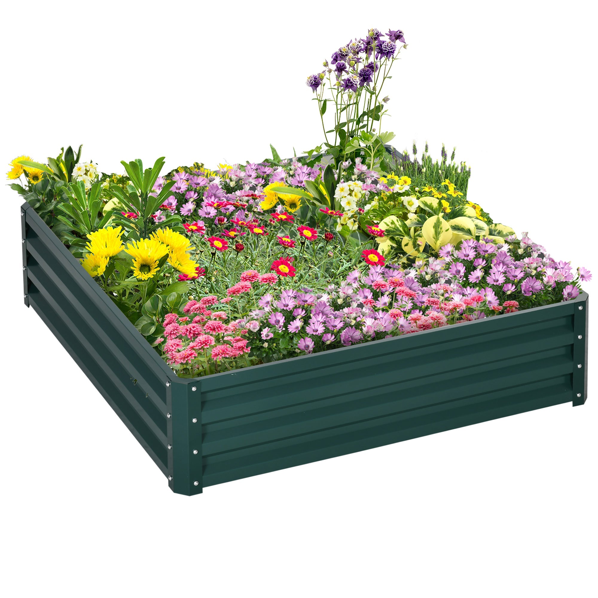 Outsunny Raised Planter Box 4'x4'x1' Galvanized Steel Garden Bed Vegetables Flowers Herbs Gardening Patio Green
