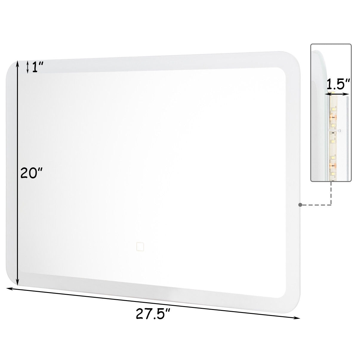 LED Wall-mounted Bathroom Rounded Arc Corner Mirror with TouchÂ